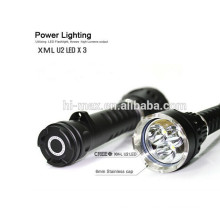 Powerful rotating switch on/off xm-l u2 3 led diving flashlight.